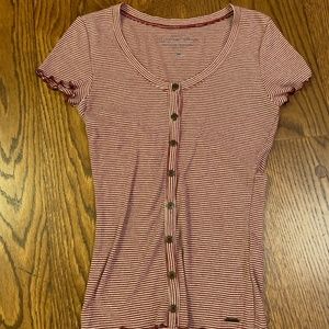 Hollister Botton Up Frilled Bottom Striped Tee